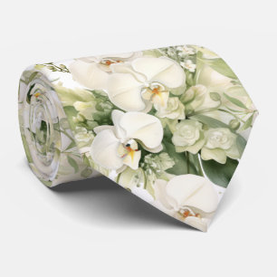 White Orchids Classic Formal Floral Neck Tie
