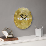 White Orchids Gold Wedding Anniversary Keepsake Large Clock<br><div class="desc">An elegant, personalised wedding anniversary keepsake clock featuring two branches of white orchids, hand drawn in graphite pencil; modern typography and a dash of modern script over a gold foil background (not real foil). A nice custom wedding or anniversary gift for a young - and young at heart - couple...</div>