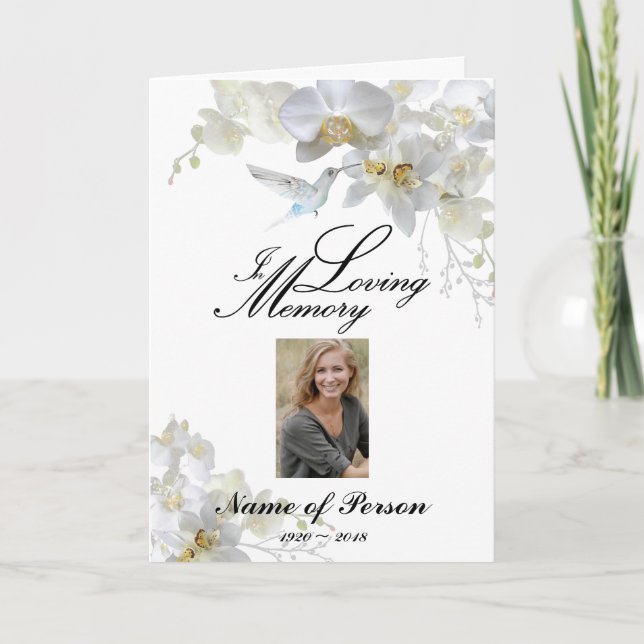 White Orchids Hummingbird Flowers Funeral Program Programme (Front)