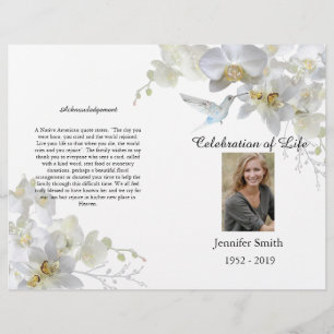 White Orchids Hummingbird Funeral Program Flyer