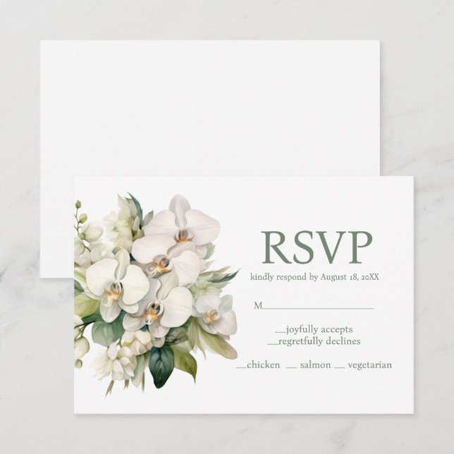 White Orchids Menu Choices RSVP Response Card (Front/Back)