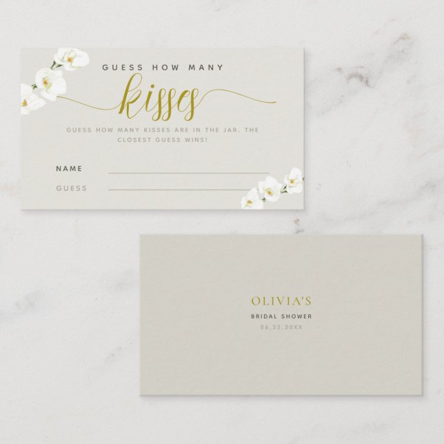 White Orchids Modern Chic How Many Kisses Game Place Card (Front/Back)
