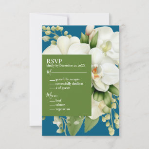 White Orchids Ocean Blue Wedding Invitations
