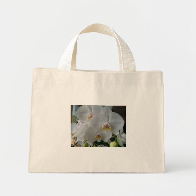 White orchids on a budget tote (Front)