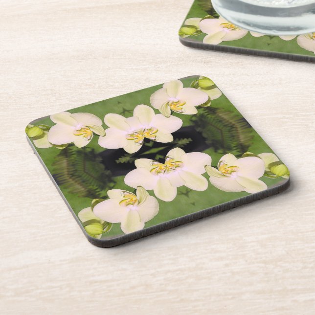 White Orchids on a green background Coaster (Left Side)
