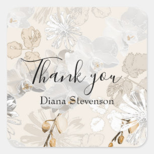 White orchids on a light cream  square sticker