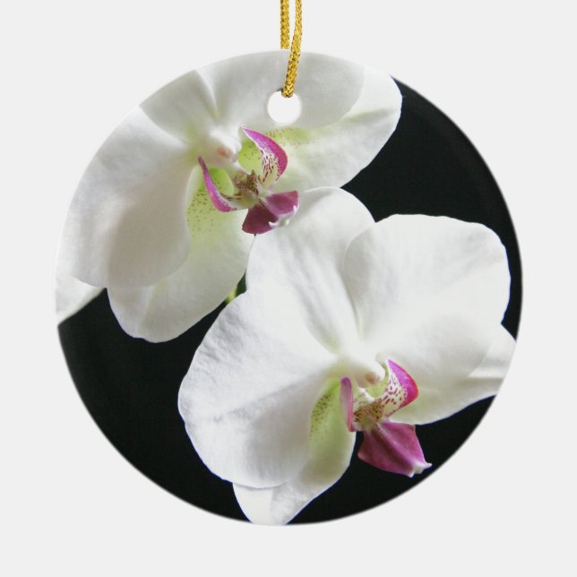 White Orchids on Black Christmas Tree Decoration (Front)