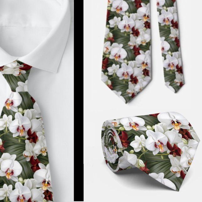 White Orchids Orchid Floral Flowers  Tie (Creator Uploaded)