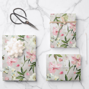 White Orchids Pink Peonies & Flower Petals Garden Wrapping Paper Sheet