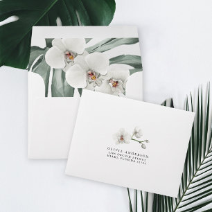 White Orchids Tropical A2 RSVP Return Address Envelope