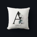 White Orchids Tropical Custom Letter A Monogram Cushion<br><div class="desc">Add a boho and tropical accent to your space with this tropical monogram pillow. It features watercolor white flowers,  white coral and tropical leaves. Personalise by adding your own details. This letter A monogram pillow will be perfect as a gift.</div>
