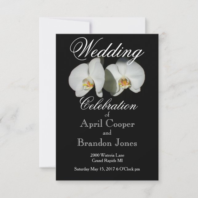 White Orchids tropical floral Invitation (Front)