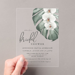 White Orchids Tropical Paradise Bridal Shower Acrylic Invitations