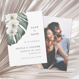 White Orchids Tropical Paradise Save the Date Invitation