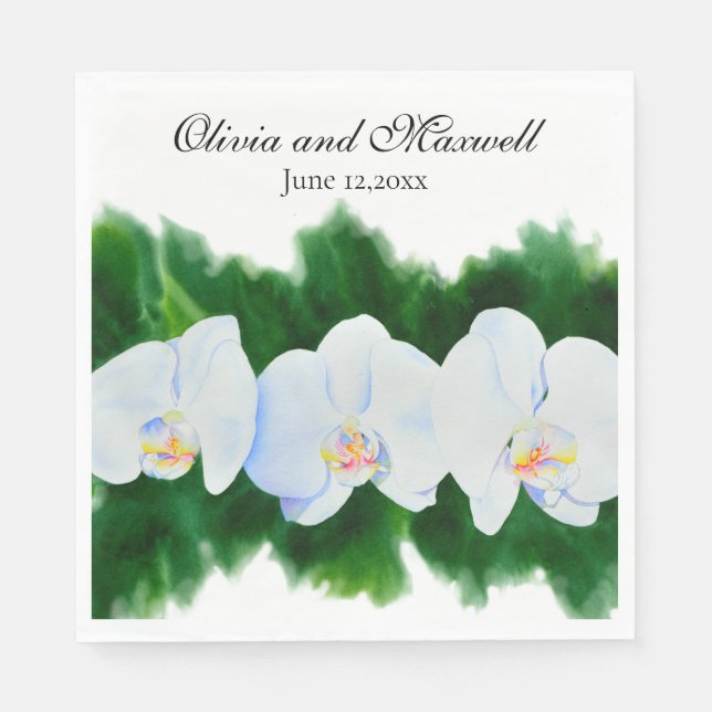 white orchids water colour floral napkin (Front)