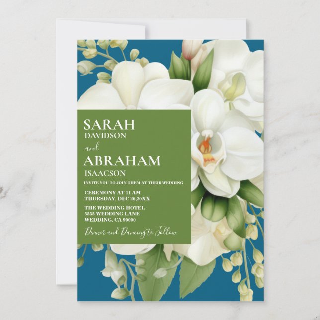 White Orchids Wedding Invitation (Front)