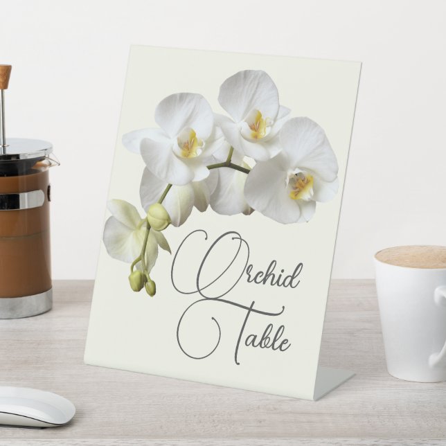 White Orchids Wedding Table Name or Number Pedestal Sign (In SItu)