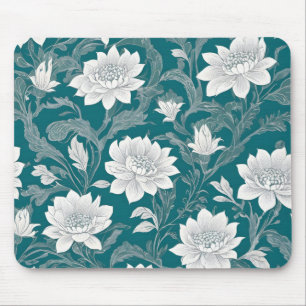 White oriental flower design mouse pad