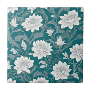 White oriental flower design tile