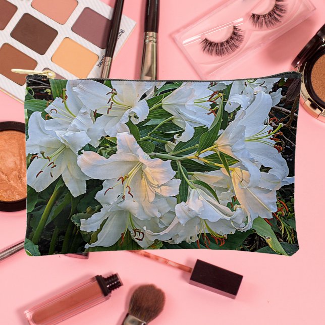 White Oriental Lilies Floral Accessory Pouch (In Situ)