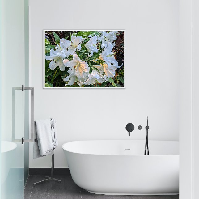 White Oriental Lily Blooms Floral Photo Print (In Situ Framed)
