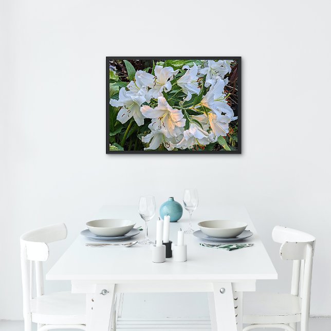 White Oriental Lily Blooms Floral Poster (In Situ)
