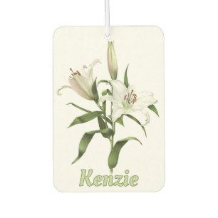 White Oriental Lily Botanical Art Personalised Car Air Freshener