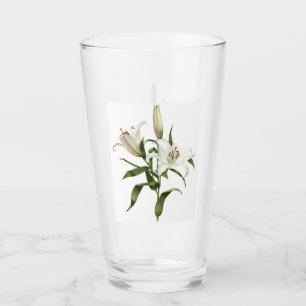 White Oriental Lily Floral Botanical Art Glass
