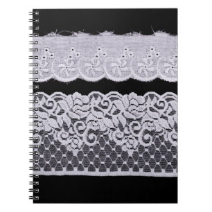 White Ornamental Lace isolated on black background Notebook