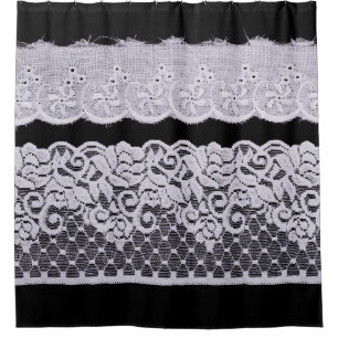 White Ornamental Lace isolated on black background Shower Curtain