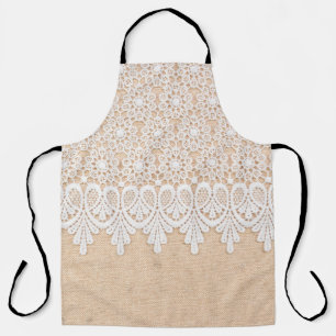 White Ornamental Lace over fabric design Apron