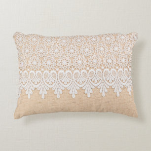 White Ornamental Lace over fabric design Decorative Cushion