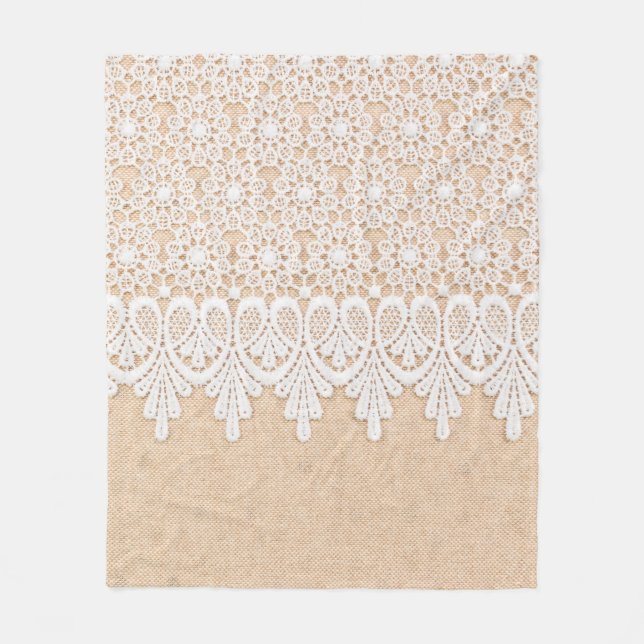 White Ornamental Lace over fabric design Fleece Blanket (Front)