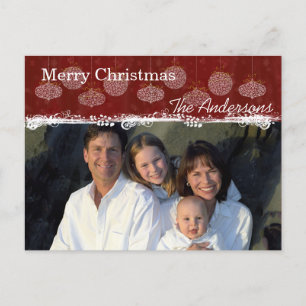 White Ornaments Family Christmas Photo Postcard
