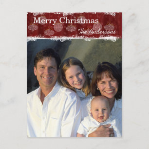 White Ornaments Family Christmas Photo Postcard