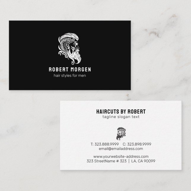 White ornaments man's haircut logo business card (Front/Back)