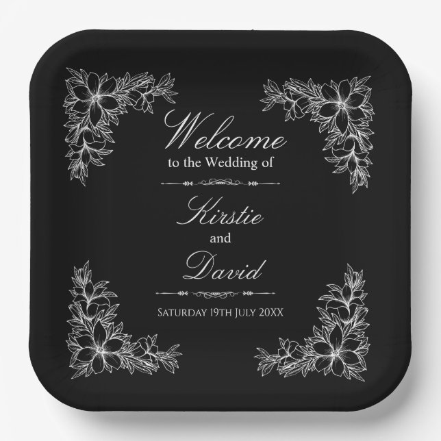 White Ornate Floral Wedding Paper Plates (Front)