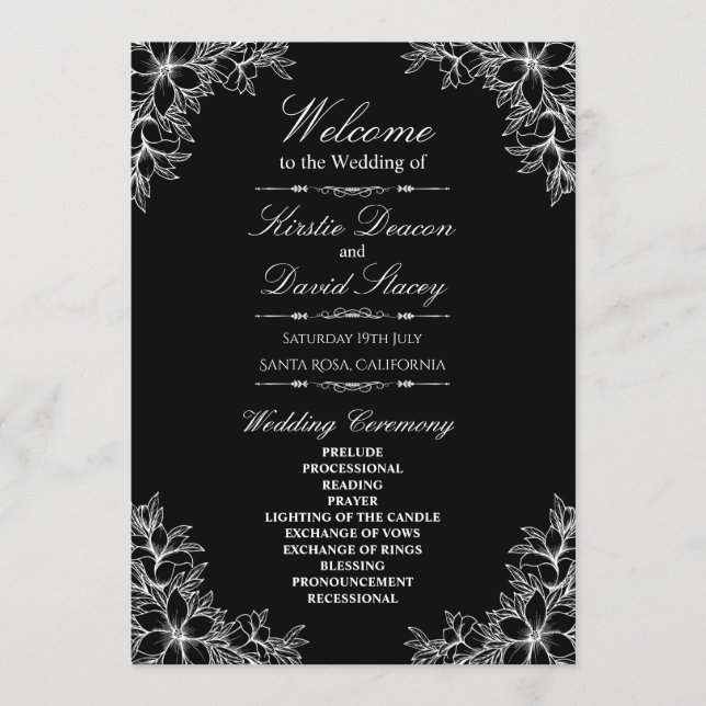 White Ornate Floral Wedding Programme (Front)