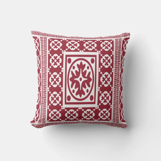 White Ornate Greek Pattern Custom Throw Pillow (Front)
