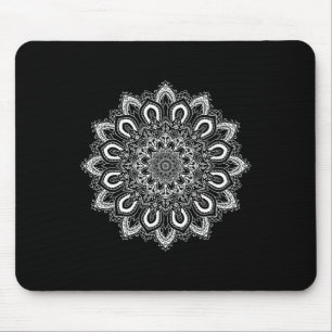 White Ornate Lotus Flower Yoga Mandala Mouse Pad