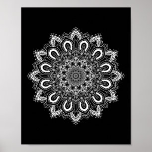 White Ornate Lotus Flower Yoga Mandala Poster
