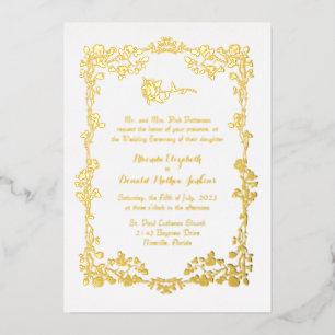 White Ornate Rose Border  Foil Invitation