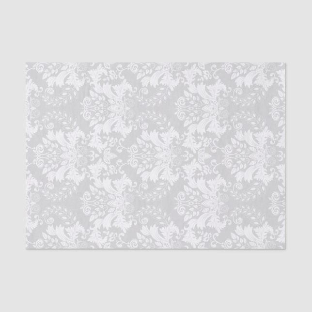 White Ornate Swirls Custom Light Grey Background Tissue Paper (Front)