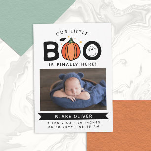 White Our Little Boo Finally Here Halloween Baby Announcement