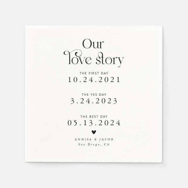 White Our Love Story Retro Wedding Napkin (Front)