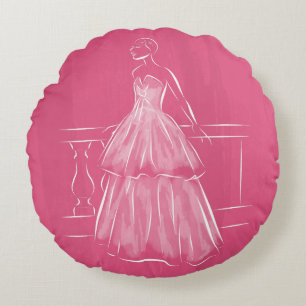 White Out Negative Space Gown Round Cushion