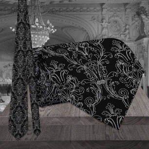 White Outline Floral Damask Formal Black Tie