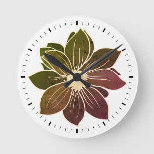 White Outline Flower Subtle Tones Wall Clock