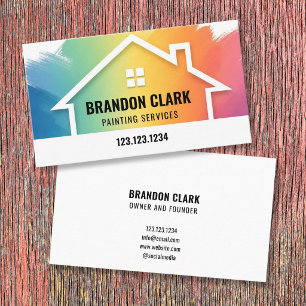 White Outline House on Rainbow Wash Painting Business Card