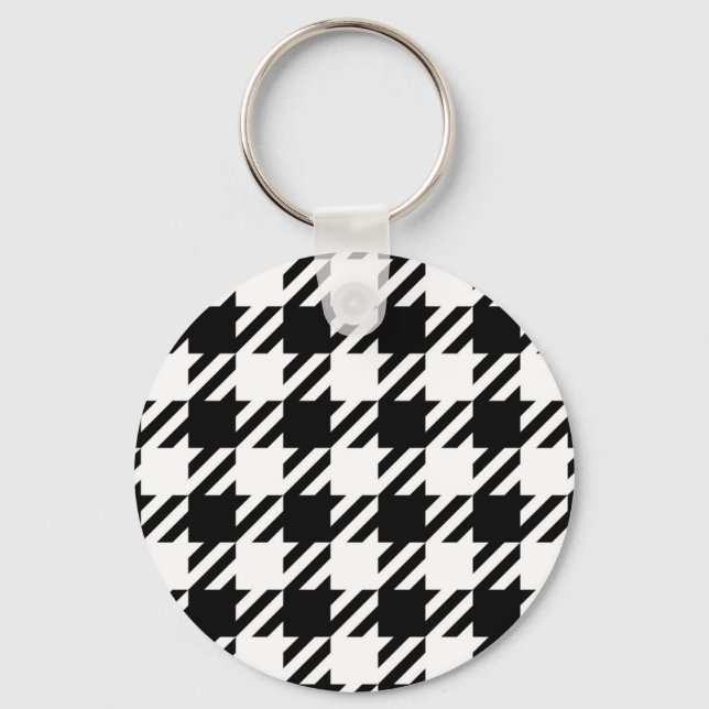 White over black Houndstooth pattern  Key Ring (Front)
